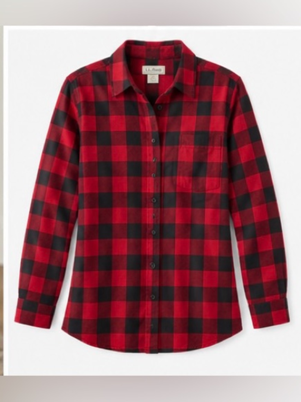 L.L.Bean Red Black Buffalo Plaid Flannel Shirt M Tall